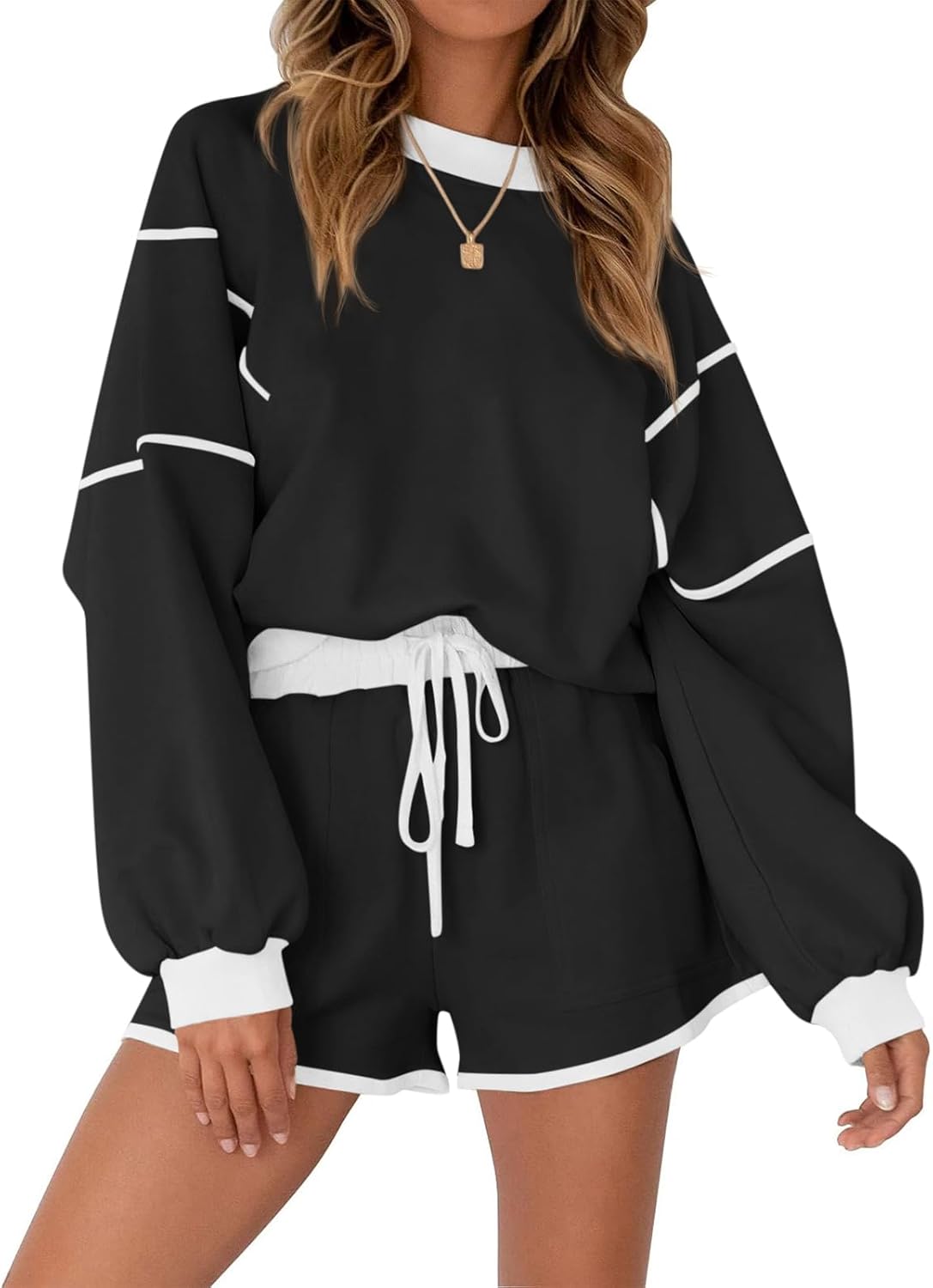 Yousify Womens Sweatsuits 2 Piece Outfits Oversized Crewneck Sweatshirts High Waisted Casual Shorts Lounge Wear Shorts Sets