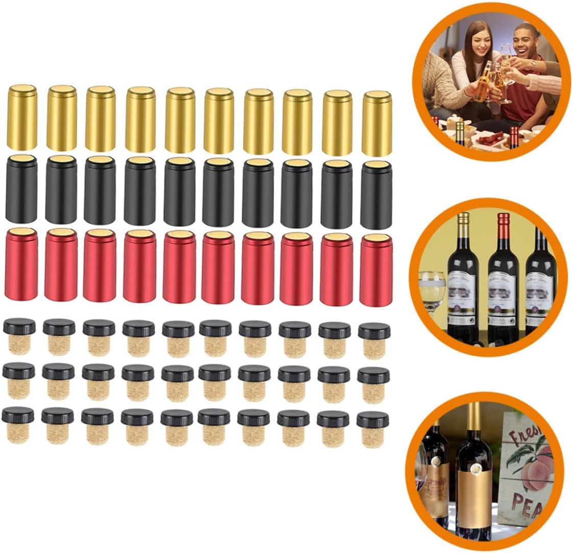 jojofuny Wine Bottle Heat Shrink Caps Pvc Seal Film 60pcs Set Wine Bottle Stopper Shrink Wrap Covers for Home Brewing Sealing