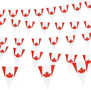 33 ft 38 Pieces Canada Flag Leaf Pennant Banner, Triangle Canadian String Flag Banner, Colorful Stripes Bunting Banner for Indoor Outdoor Happy Canada Day Decorations, Party, National Day Celebration