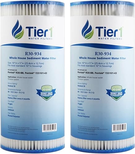 Tier1 Paquete de 2 cartuchos de repuesto de filtro de agua de sedimentos plisados de poliéster para toda la casa, compatible con Pentek R30-BB,