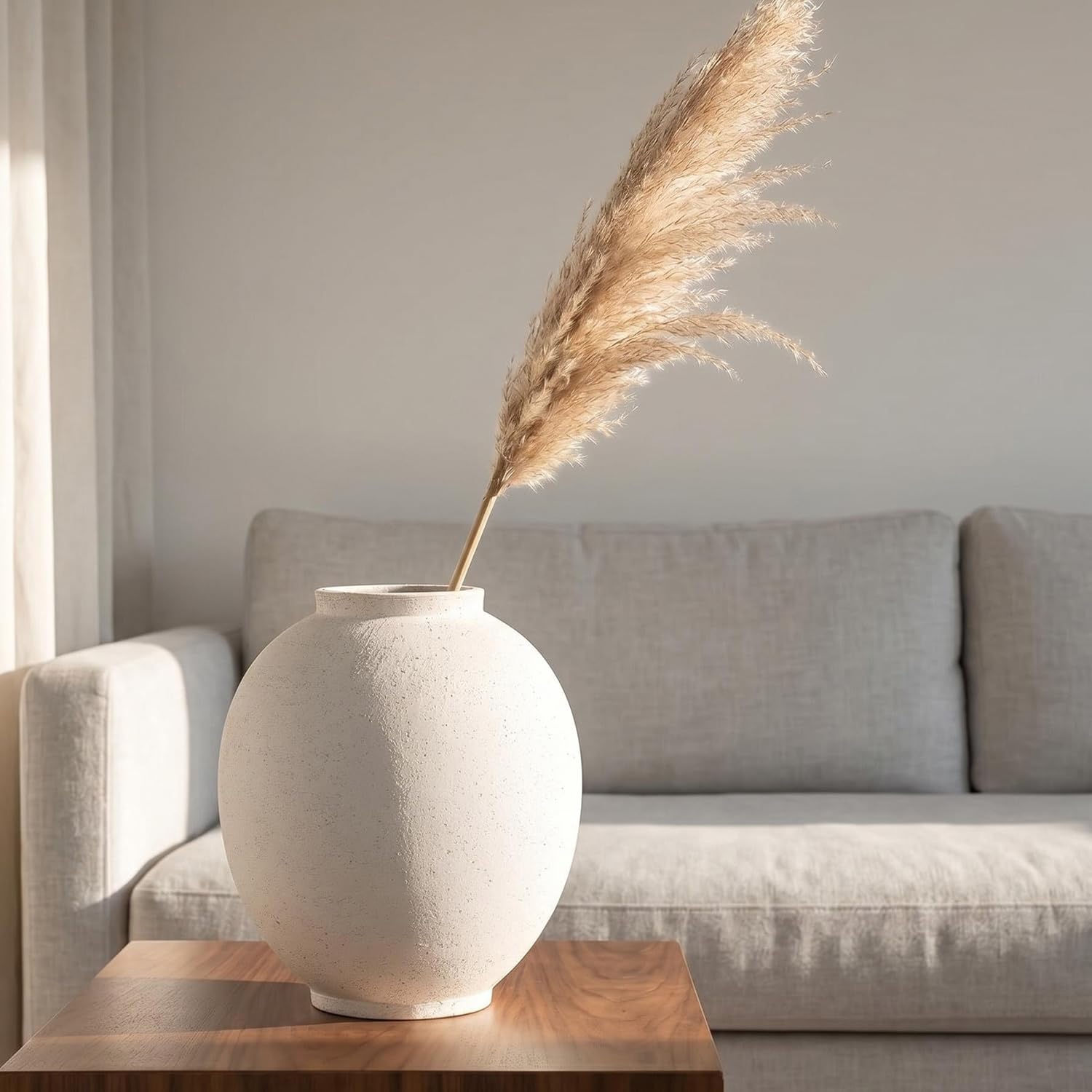 Heifgott Grande vaso in ceramica bianca, 25 cm, rustico per la decorazione della casa, vasi alti minimalisti per soggiorno, tavolo, bagno, vacanze e matrimoni (bianco arenaria)