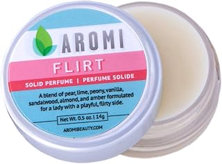 Aromi Flirt Solid Perfume | Floral, Woodsy Fragrance, Vegan, Cruelty-free, Wax-Based, Travel Scent, Women’s Gift, Almond, Peony, Vanilla Scent, Handmade (Flirt)