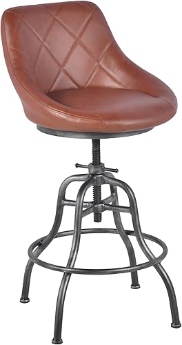 Miniatura 8 de Diwhy Diseño industrial Metal Altura ajustable PU Respaldo Silla Vintage Bar Taburete Negro Asiento de cuero