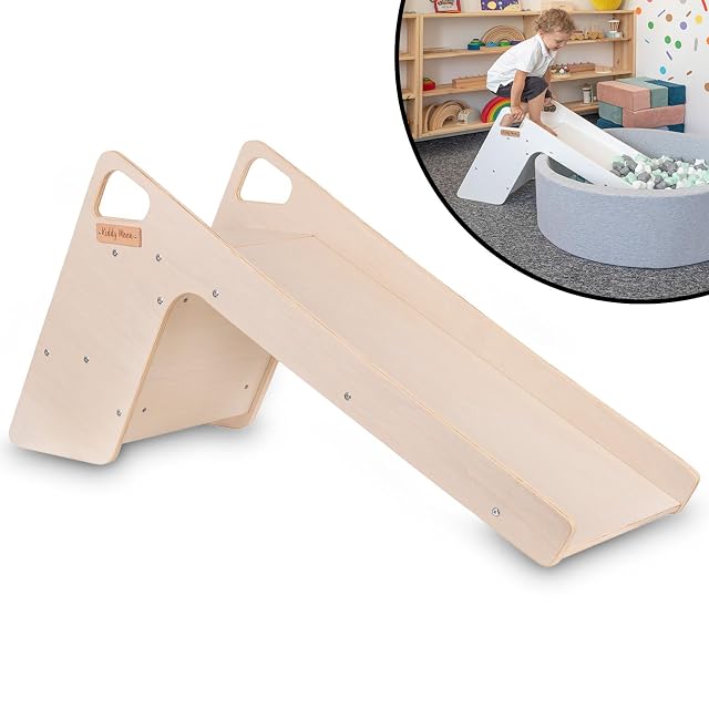KiddyMoon Tobogán Y Silla 2 En 1 De Madera para Niños, Grande, Natural