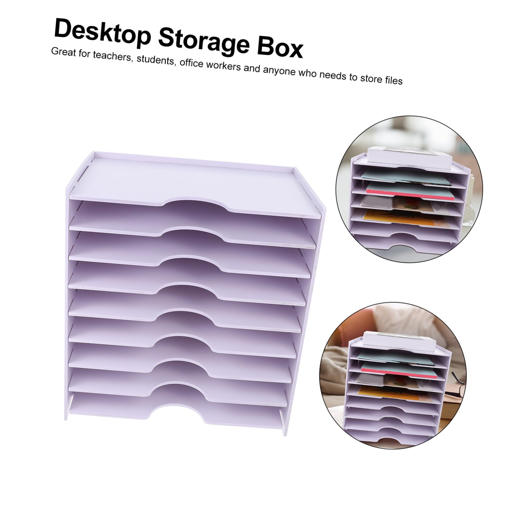 INOOMP Organisateur de Rangement de Fichiers Blanc Multi-niveaux en Pvc et Bois, Grosse Capacité, Utilisation Pratique pour Bureau et Dortoir, Léger et Fonctionnel
