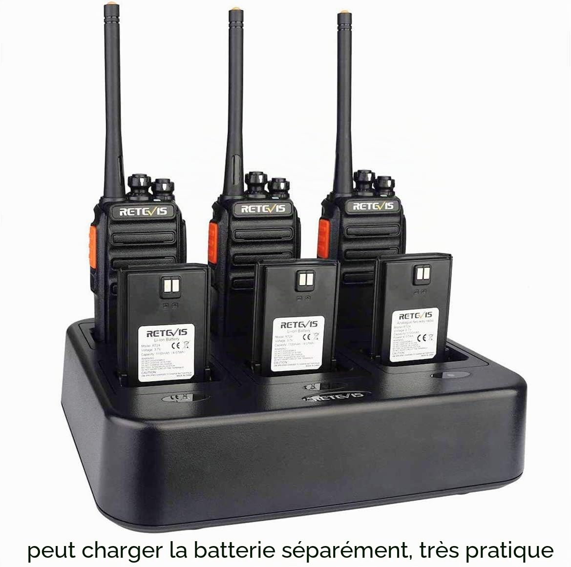 Retevis RT24 Talkie Walkie, Rechargeable Talkies-Walkies avec Chargeur à Six Voie, PMR446 sans Licence 16 Canaux CTCSS/DCS, Talkie Walkie Professionnel pour Sécurité, Chantiers, L'école(6 pcs)