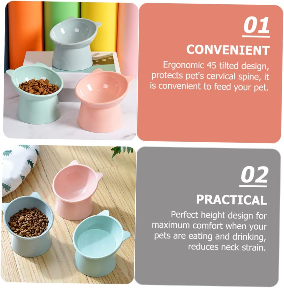 LIFKOME 3pcs Elevated Cat Food Bowl Water Bowl Plastic Cat Bowl Puppy Eating Bowl Raised Cat Bowl Elevated Tilted Plastic Cervical Spine Pet Supplies Tilted Cat Food Bowls
