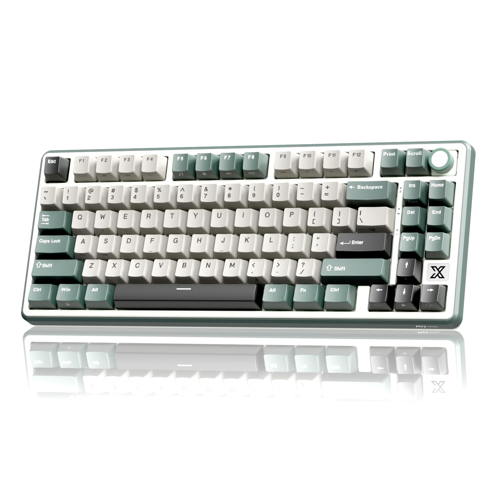 RK ROYAL KLUDGE X87 Gasket Mechanical Keyboard, 75% Wireless Gaming Keyboard with Touchable X-Plate & Volume Knob, Bluetooth/2.4GHz/Wired, Hot Swappable RGB Backlit (Green, Light Switch)