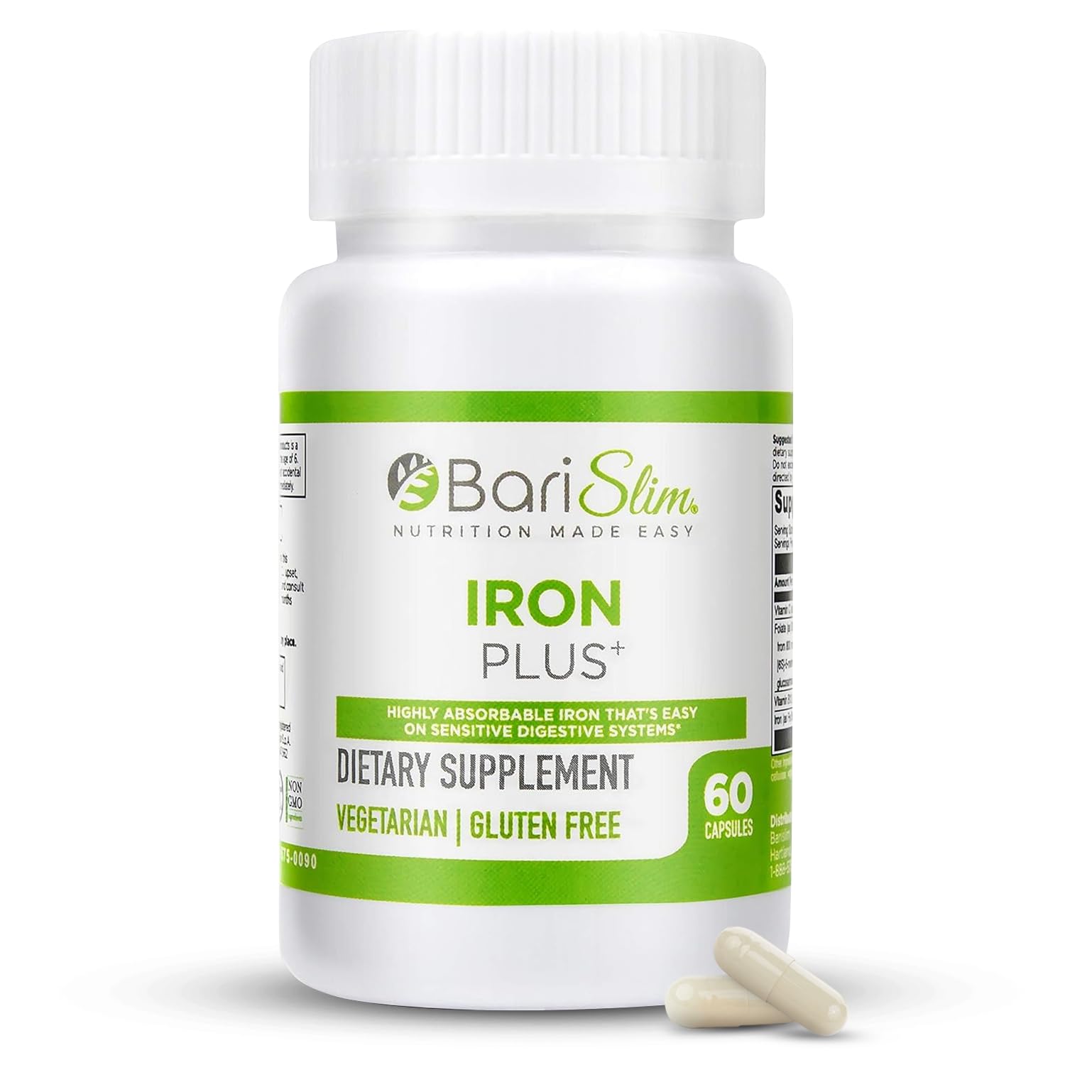 BariSlim Iron Plus Capsules - Formulated for Patients After Weight Loss Surgery Including Gastric Bypass & Gastric Sleeve – Easy Digestion & Comprehensive Health Support | 2 Month Supply (60 Servings)