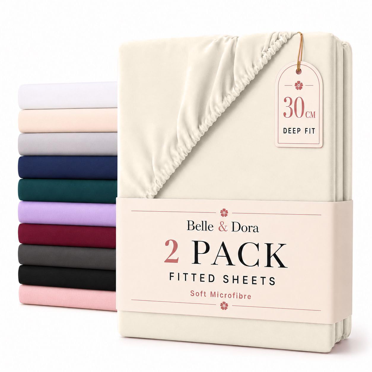 2 Pack Double Microfibre Fitted Sheets 30cm Deep Bed Sheets