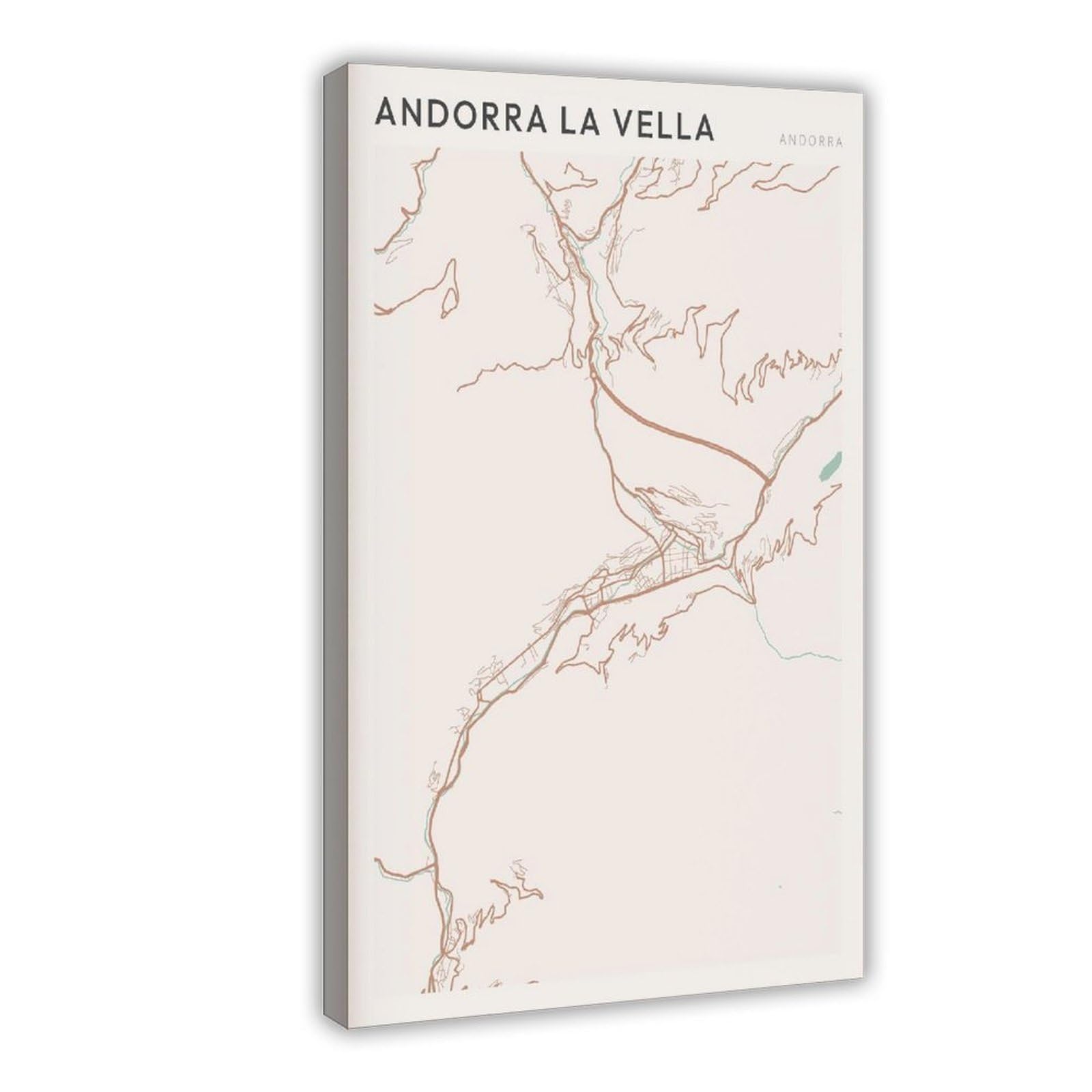 HEYANM Andorra La Vella Map Poster Andorra La Vella Print Poster Wall Art Farmhouse Decor Canvas Poster Bedroom Office Room Decor Gift Frame 20x30inch