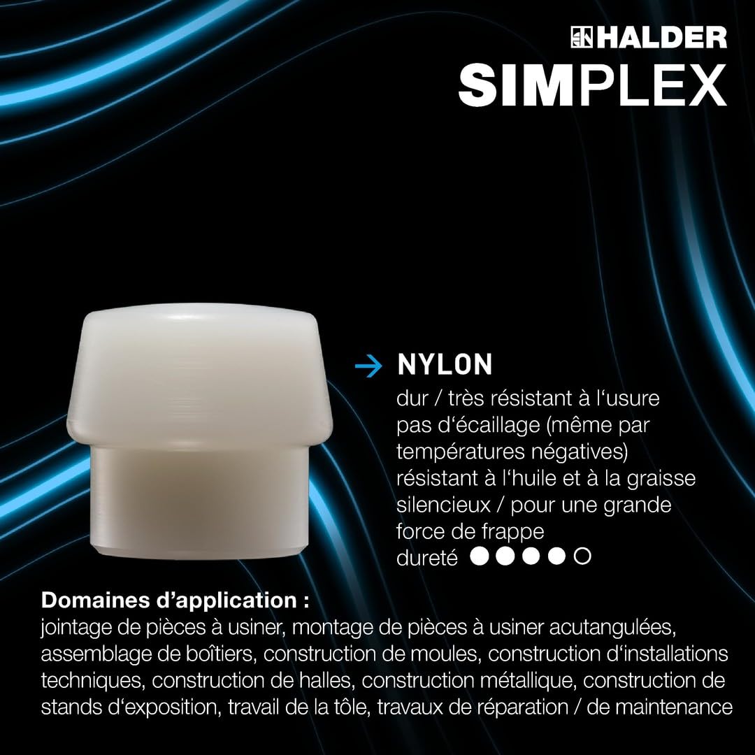 Maillet SIMPLEX, Caoutchouc chargé/nylon; avec boîtier en fonte malléable et manche en bois | D=60 mm | 3028.060