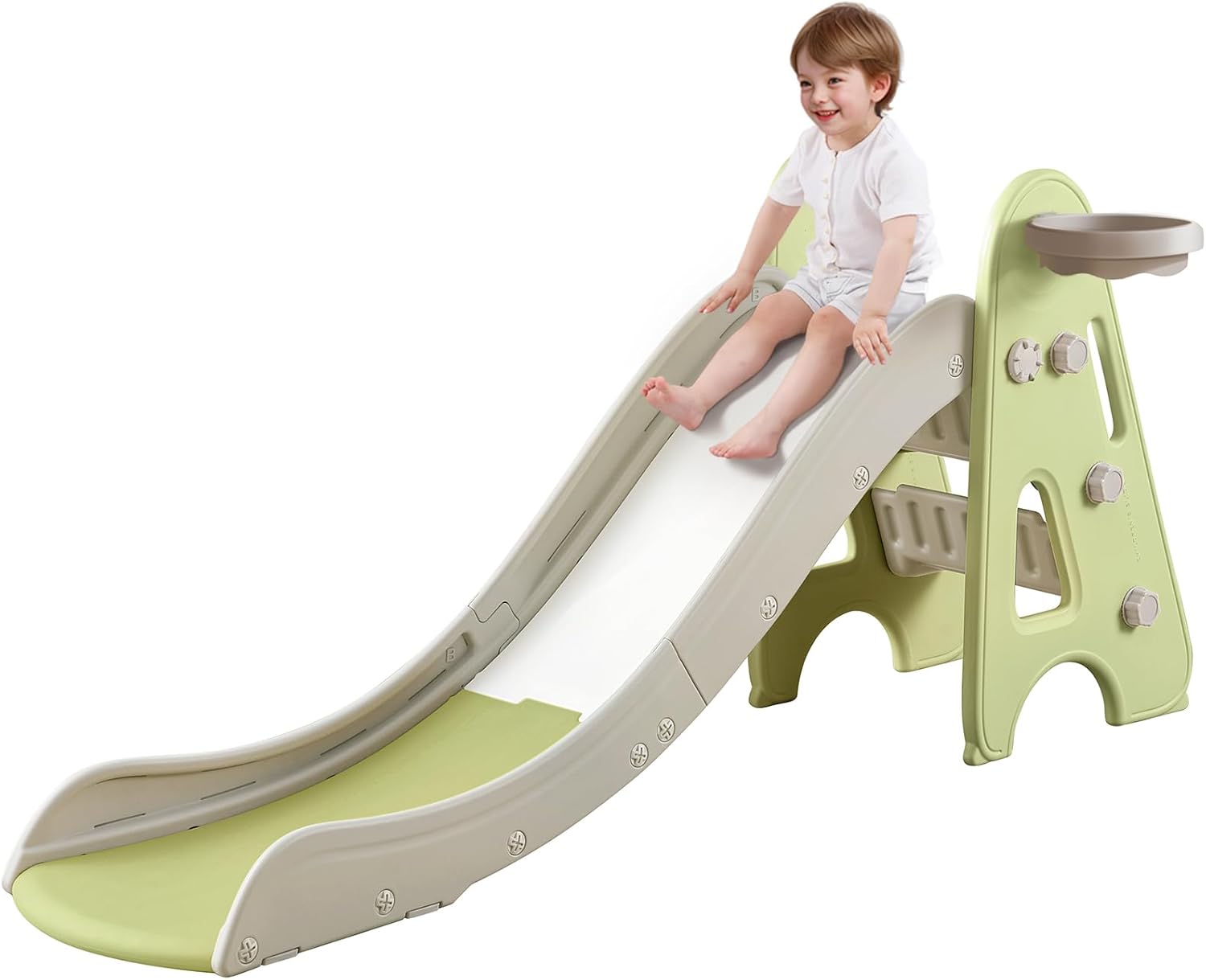 Toddler Slide for Kids, 3 in 1 Toddler Slideway, Kid Play Climber Slide Playset, Folfable for Toddlers with Basketball Hoops and Ball, Baby Slide for Backyard Playsets