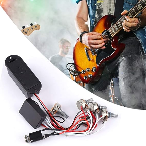 Bass Preamp, 3 Band Active Guitar EQ Equalizer Electric Bass Preamp Circuit Harness for Active Bass Guitar, OPPWONGku6dvs7pmc