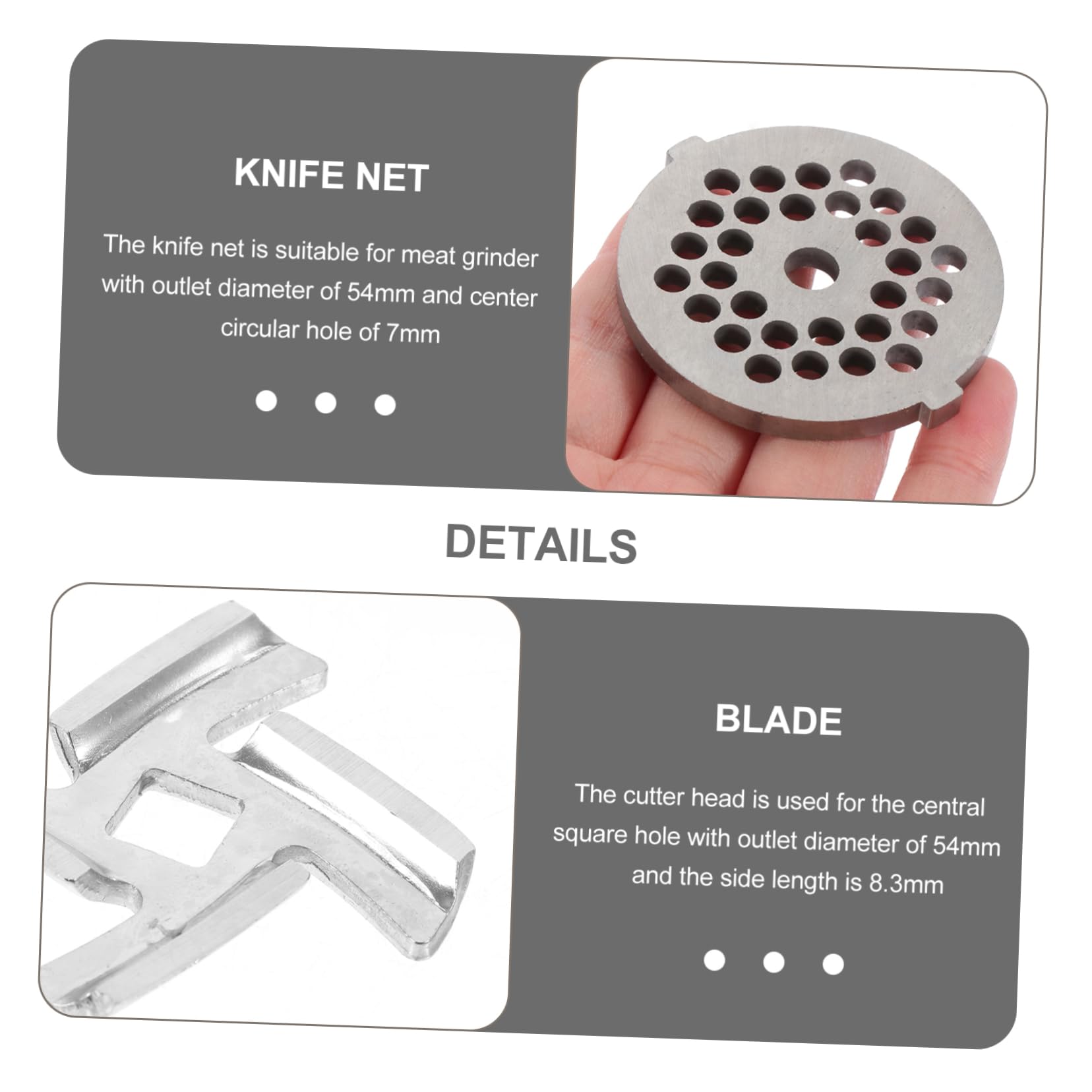 COLLBATH Placas y Cuchillas Orificios para Picadora de Carne Eléctrica de Acero Inoxidable Juego de 8 Piezas para Repuesto, Fáciles de Limpiar y Duraderas