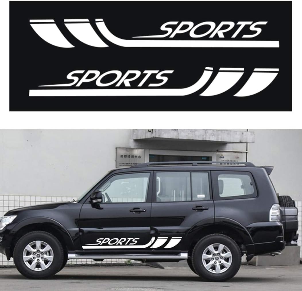 SLONG for Mitsubishi Pajero Custom Racing Car Truck Body Side Stripes Sticker Self-Adhesive Decal Vehicle Bumper Magnet White