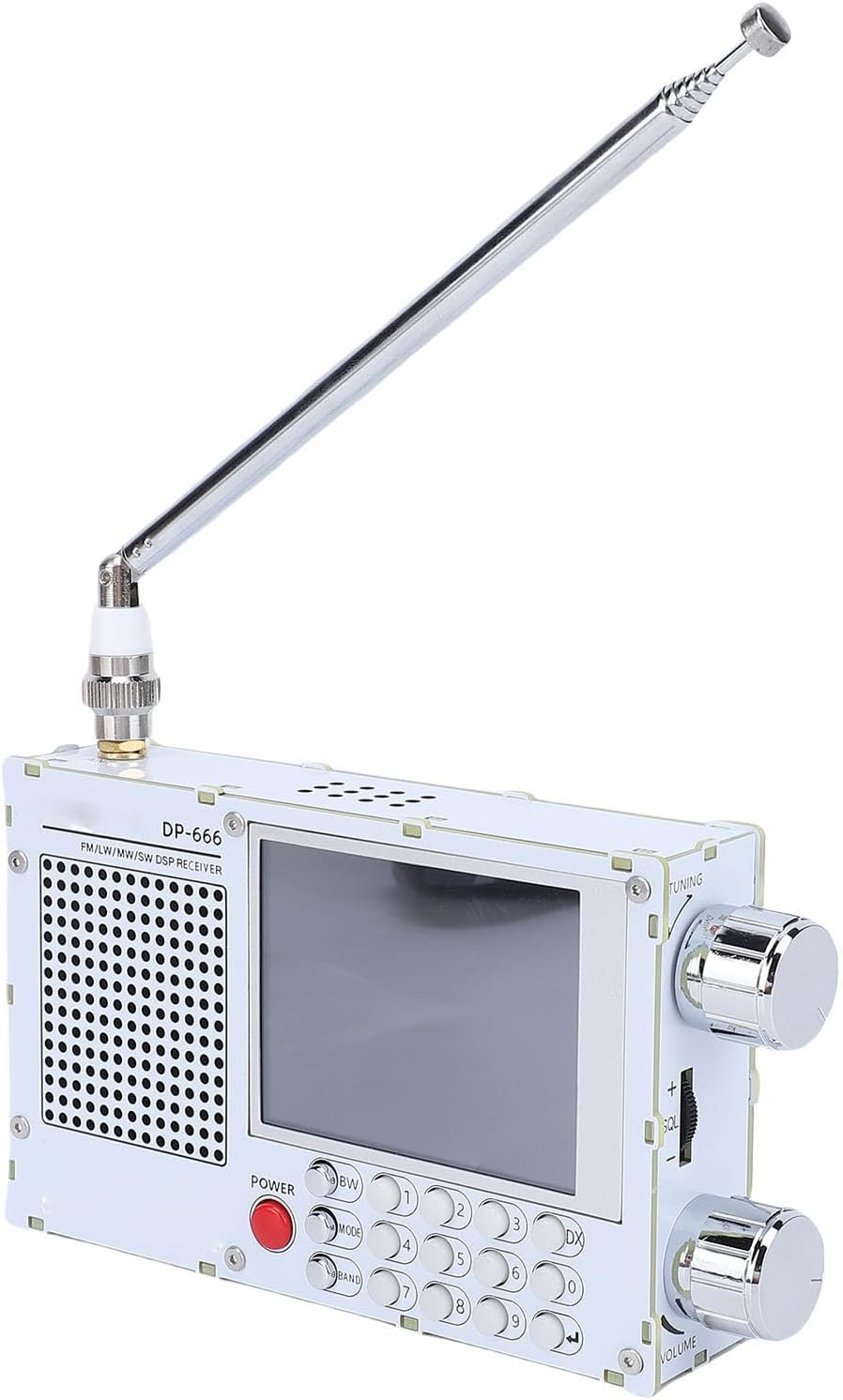 Jectse Full Band Radio FM LW MW SW Shortwave Radio with Advanced Algorithms, RDS Display, Digital Keyboard, Powerful Battery, Large Speaker Chamber and TI Sound Amplifier, Aluminum (White)