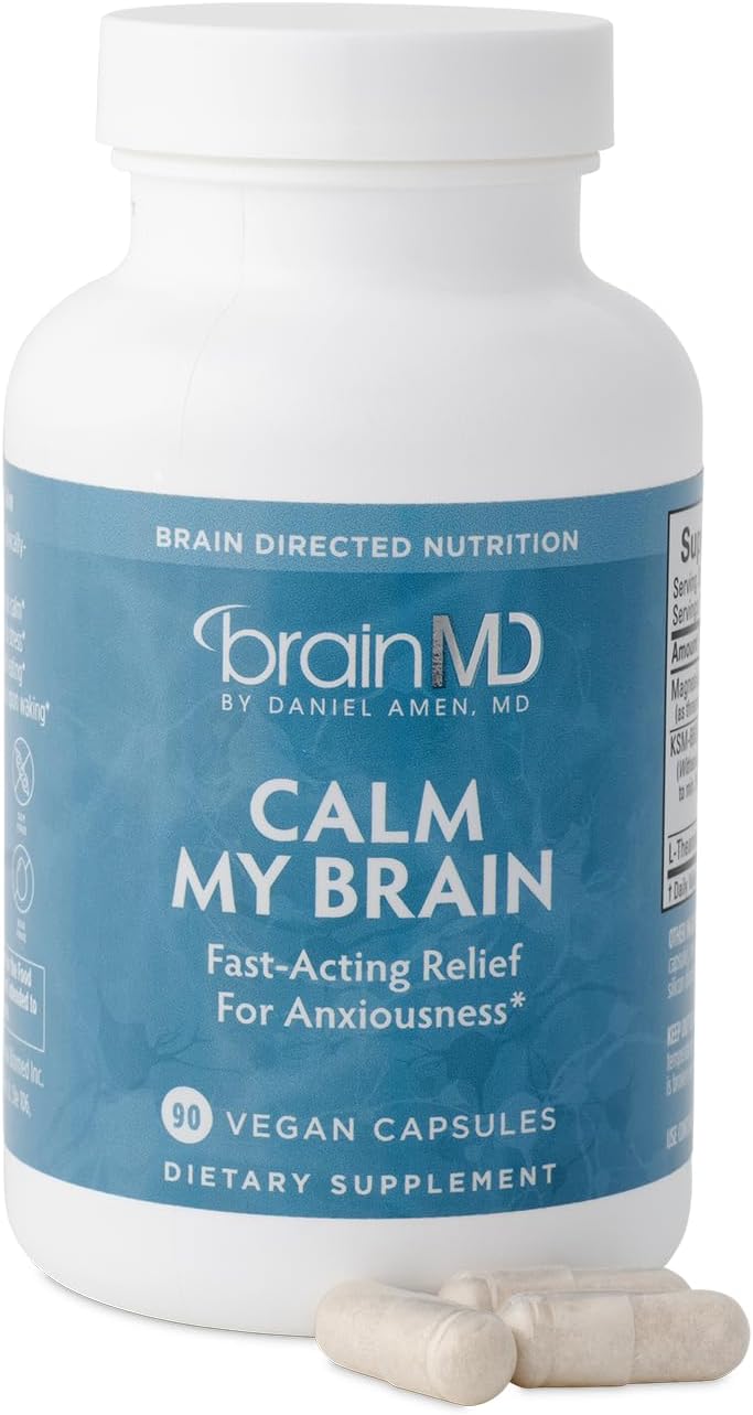 BRAINMD Dr Amen Calm My Brain - 90 Vegan Capsules - Fast-Acting Formula with Magnesium, Ashwagandha & L-Theanine - 30 Servings | Fast-Acting Formula, Magnesium, Ashwagandha, L-Theanine