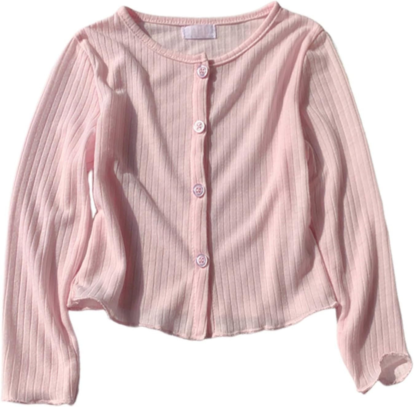 Girls' Ribbed Uniform Cardigan Kids Long Sleeve Knit Sweater Plain Crew Neck Soft School Outerwear Button Down Jackets