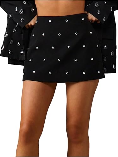 MakeMeChic Women's Party Going Out Sparkly Mini Skirt Glitter High Waist Rhinest