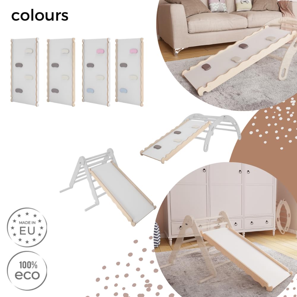 MAMOI® Rutsche Indoor, Rutschbrett für Klettergerüst, Kinderrutsche aus Holz für Kletterdreieck und Kletterbogen, Holzrutsche/Yarnwood für Baby ab 1 Jahr und 2/3 Jahre, Montessori
