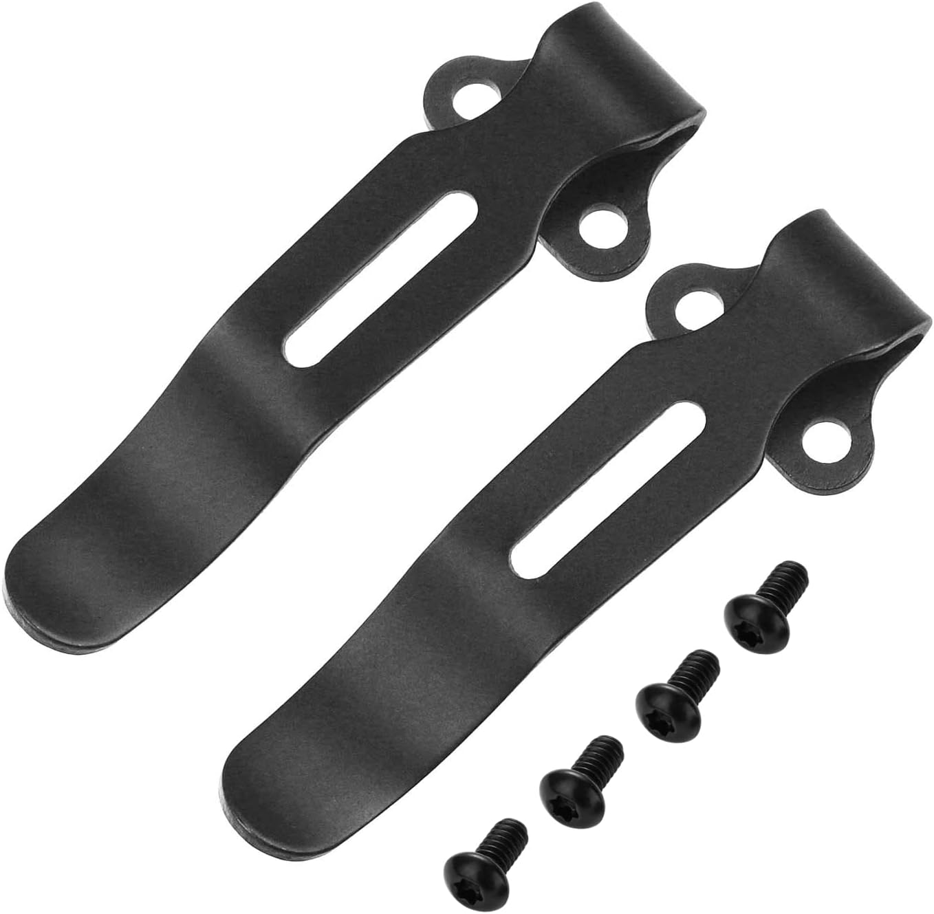 2 Pack Deep Carry Pocket Clips with 4 Pieces Screws, Stainless Steel Pocket Knife Clip Replacement for Benchmade Bugout 535 and More, Anodized Finish, Black