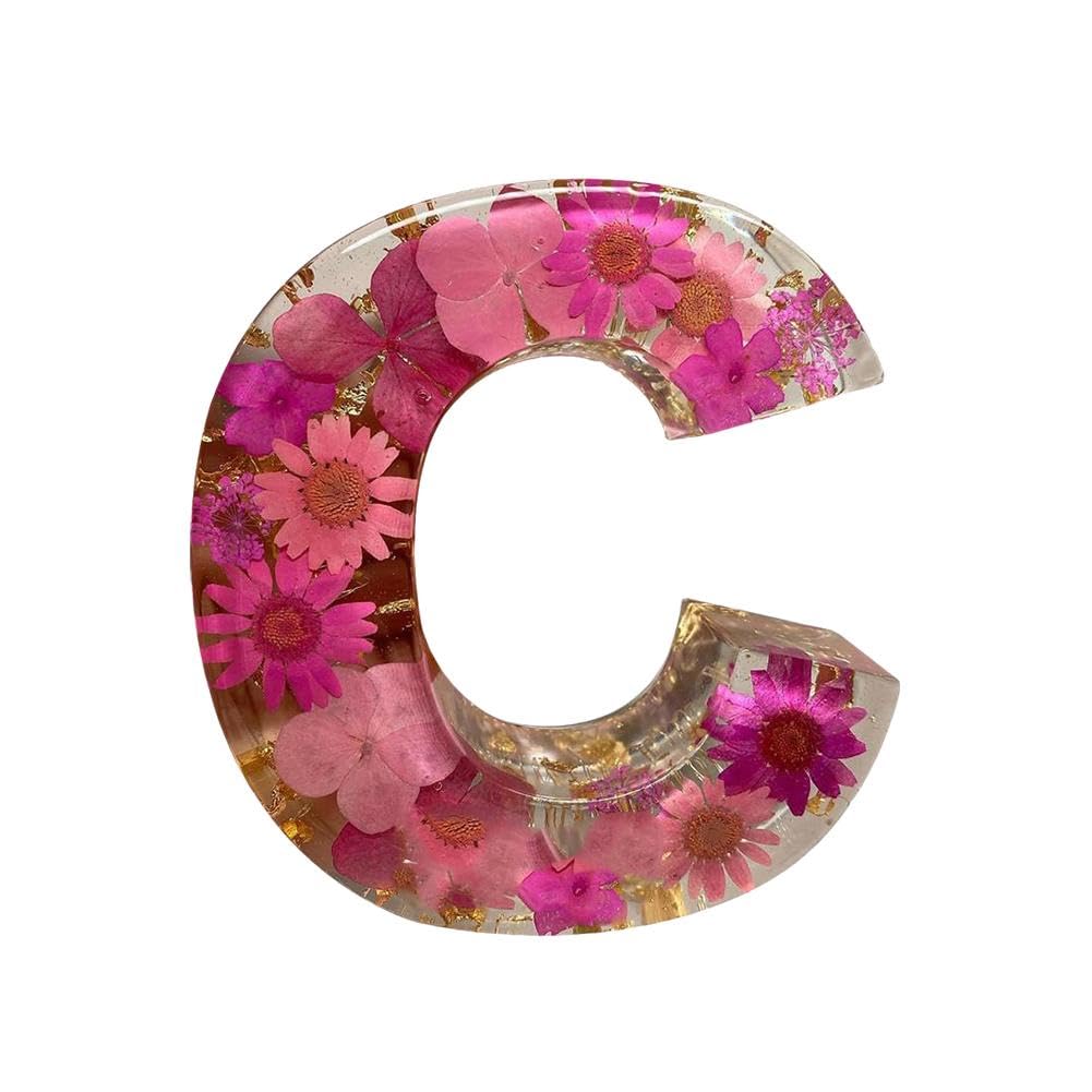 Floral Resin Night Light Letter - Pressed Flower LED Lamp, Personalized Creative Light Up Sign for Home, Party, Christmas, Wedding Decor (C)