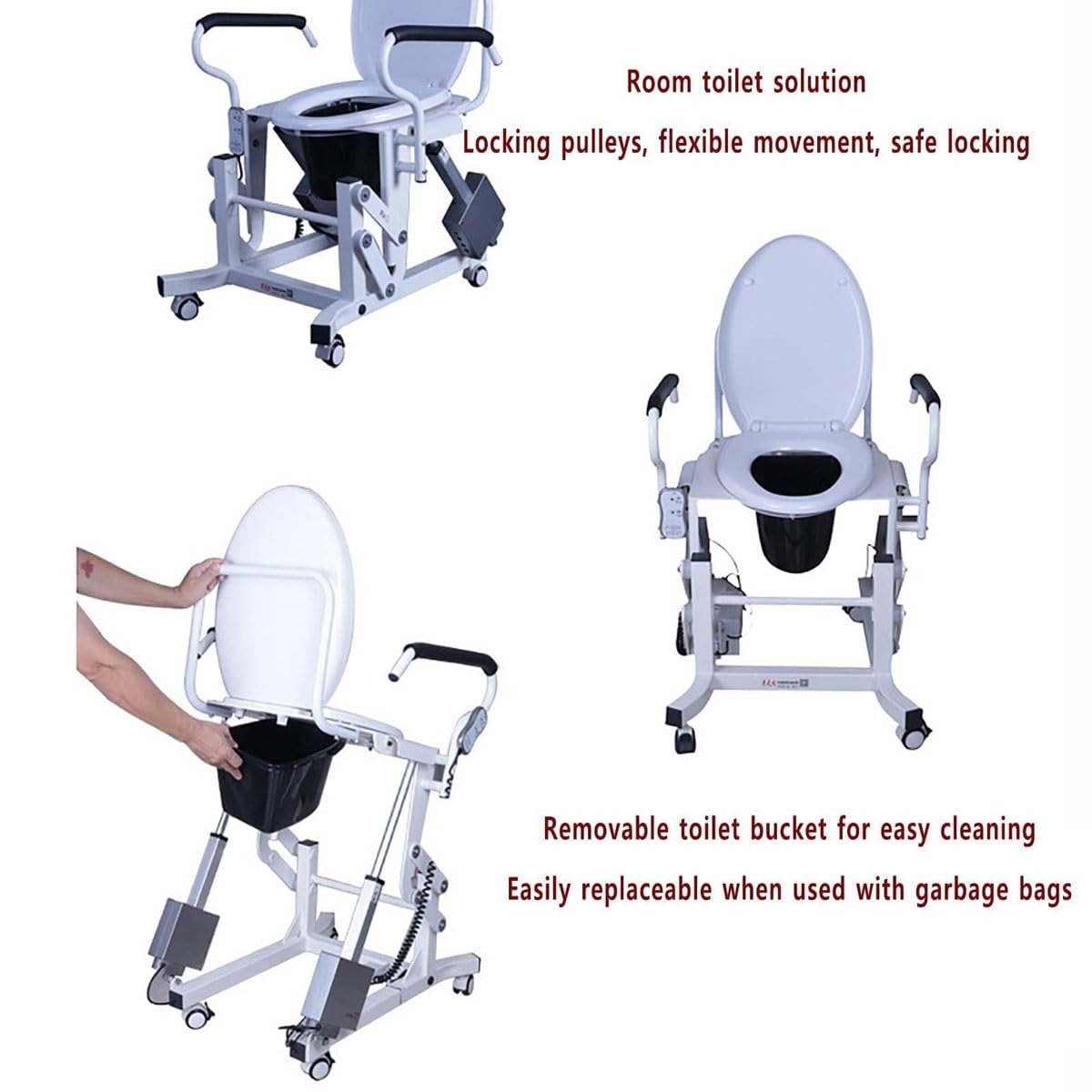 Rialzo automatico per sedia WC, sedile diviso a 180°, design elettrico mobile con secchio staccabile, angolo di inclinazione regolabile 0-30°, altezza di sollevamento 29 cm, seduta rialzata
