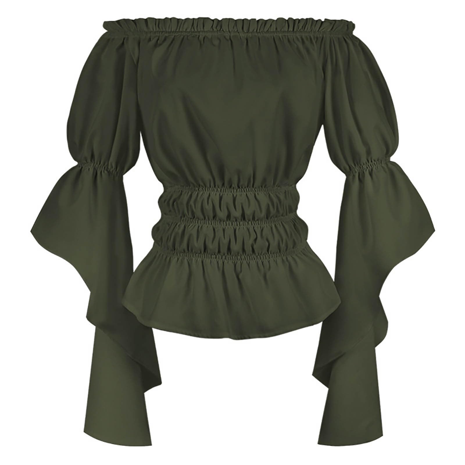 Oktoberfest Outfit Women Elegant Tops Long Sleeve Boho Blouse Top Plus Size Shirt Gothic Ruffle Skirt Shirt Cosplay Costume Top Dirndl Blouse Fancy Dress Outfit Halloween Costumes (31-Dark Green, XL)