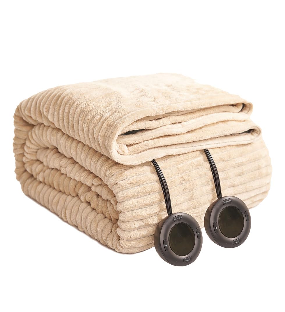 Heated Blanket King Size 100"x90",ETL Certification- 6 Heating Levels Electric Blanket&1-10 Hour Auto Off,Heating Blanket with Dual Controller(Beige)