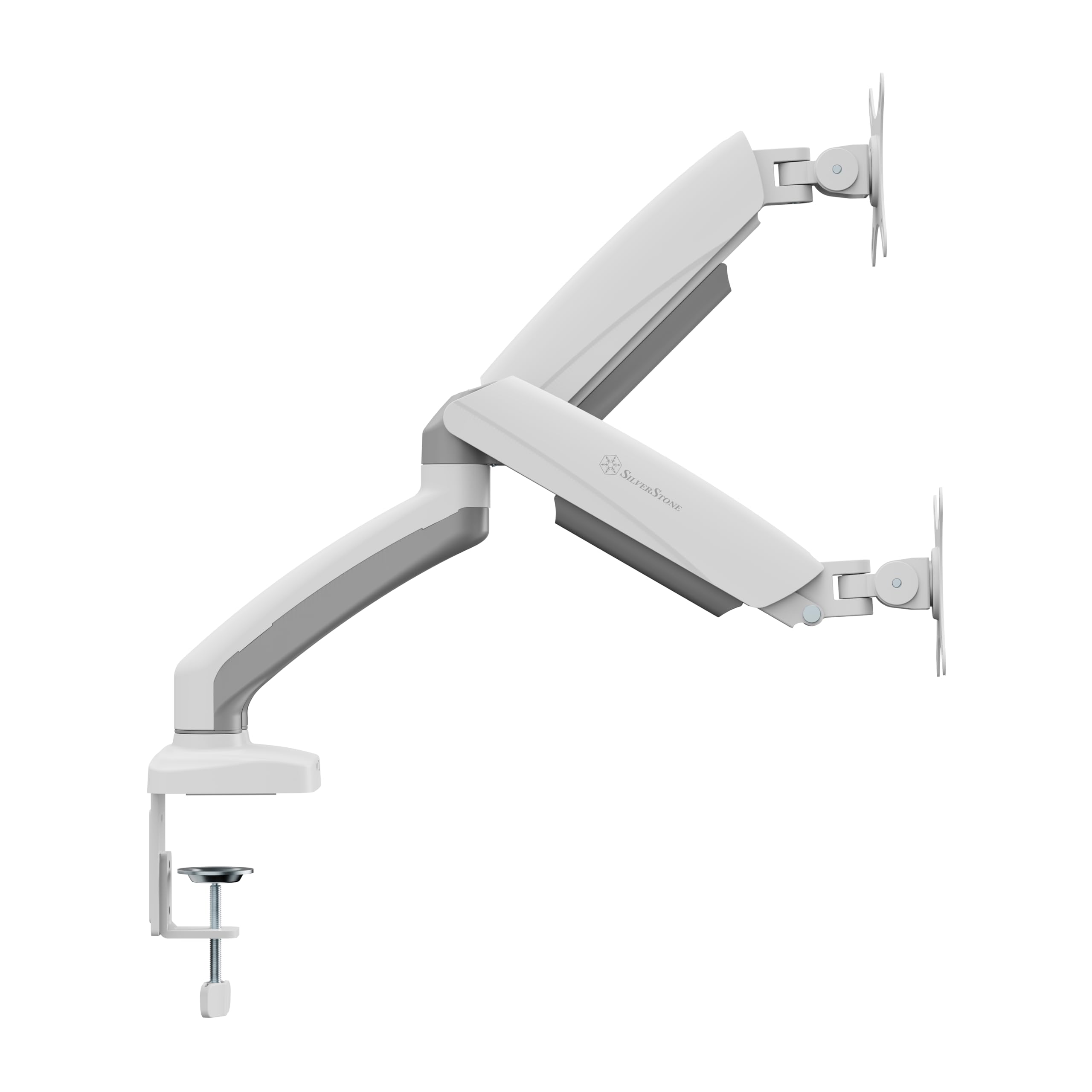 SilverStone Technology ARM26 SST-ARM26W - Braccio doppio per monitor, con molla meccanica e ampia regolazione, colore: Bianco