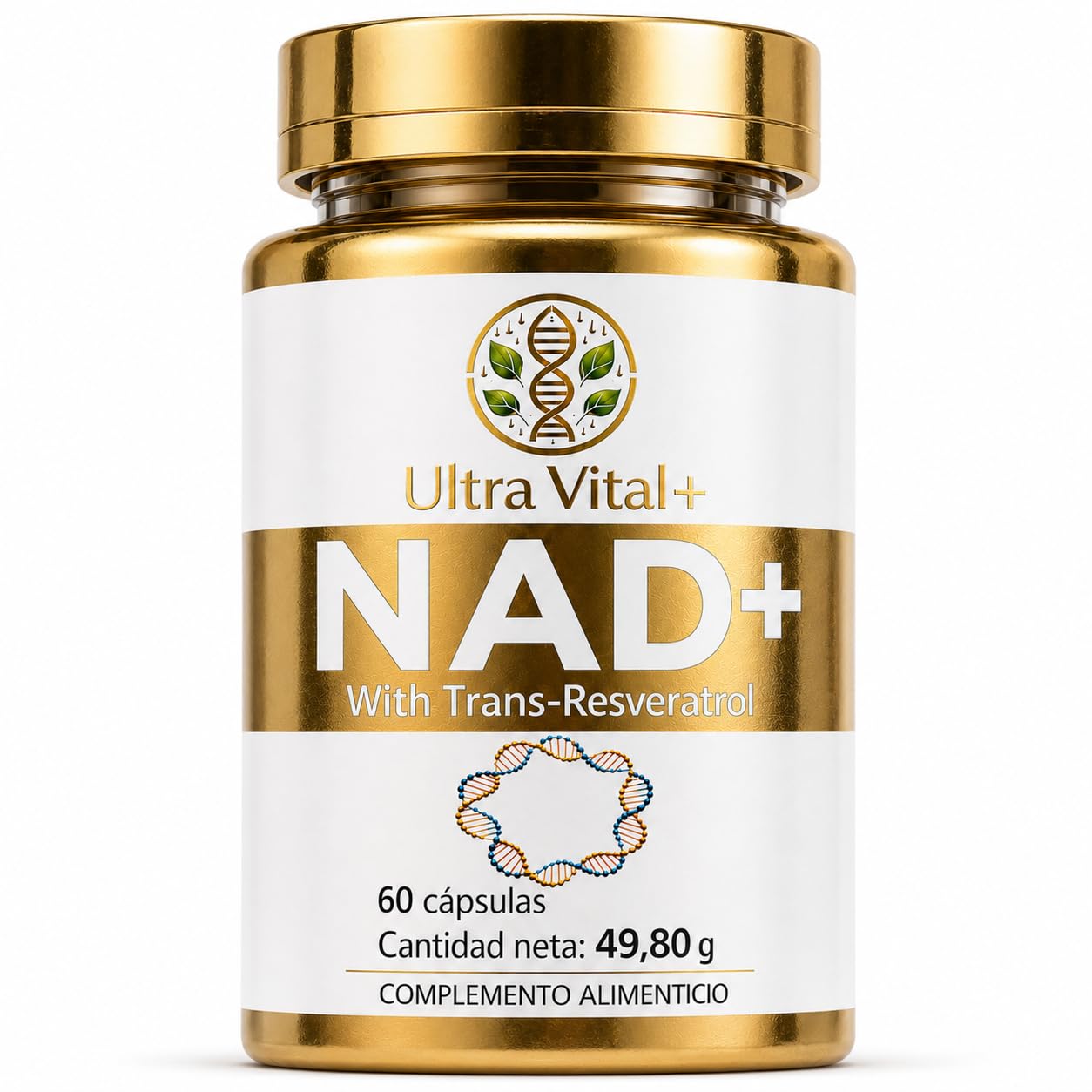 NAD Resveratrol Puro 1000 mg, NAD+ Trans-Resveratrol Sin Cafeína, 60 Cáps | NAD+ 1000 mg + Trans-Resveratrol 260 mg por dosis diaria. Pureza superior al 99%, analizada por lote. Marca española