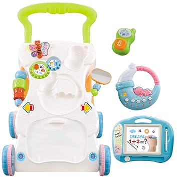 Yuans Multifunctional Toddler Trolley Sit-to-Stand ABS Musical Walker with Adjustable Height