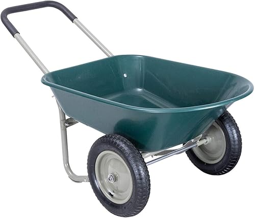 Dual Wheelbarrow Garden Cart Utility Cart Outdoor, Heavy-Duty Steel Frame, Suitable for Patio, Warehouse, and Farm