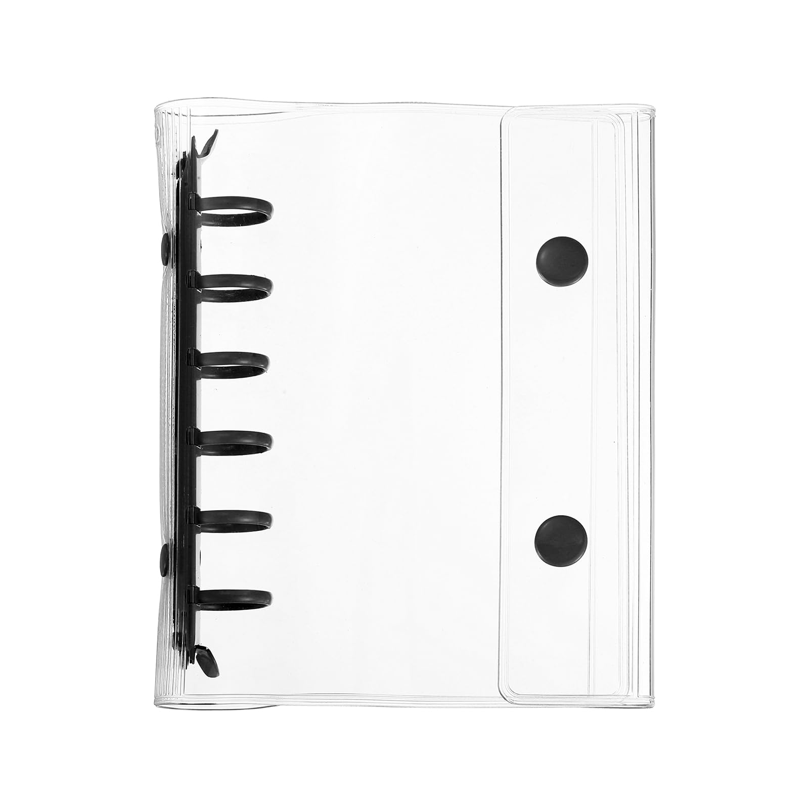 PATIKIL A7 Clear Binder Cover, 6 Ring Transparent Binder Cover Soft PVC Loose Leaf Folder with 2 Snaps Button File Notebook Shell Protector Refillable Sheet for Budget Planner, Black Clip
