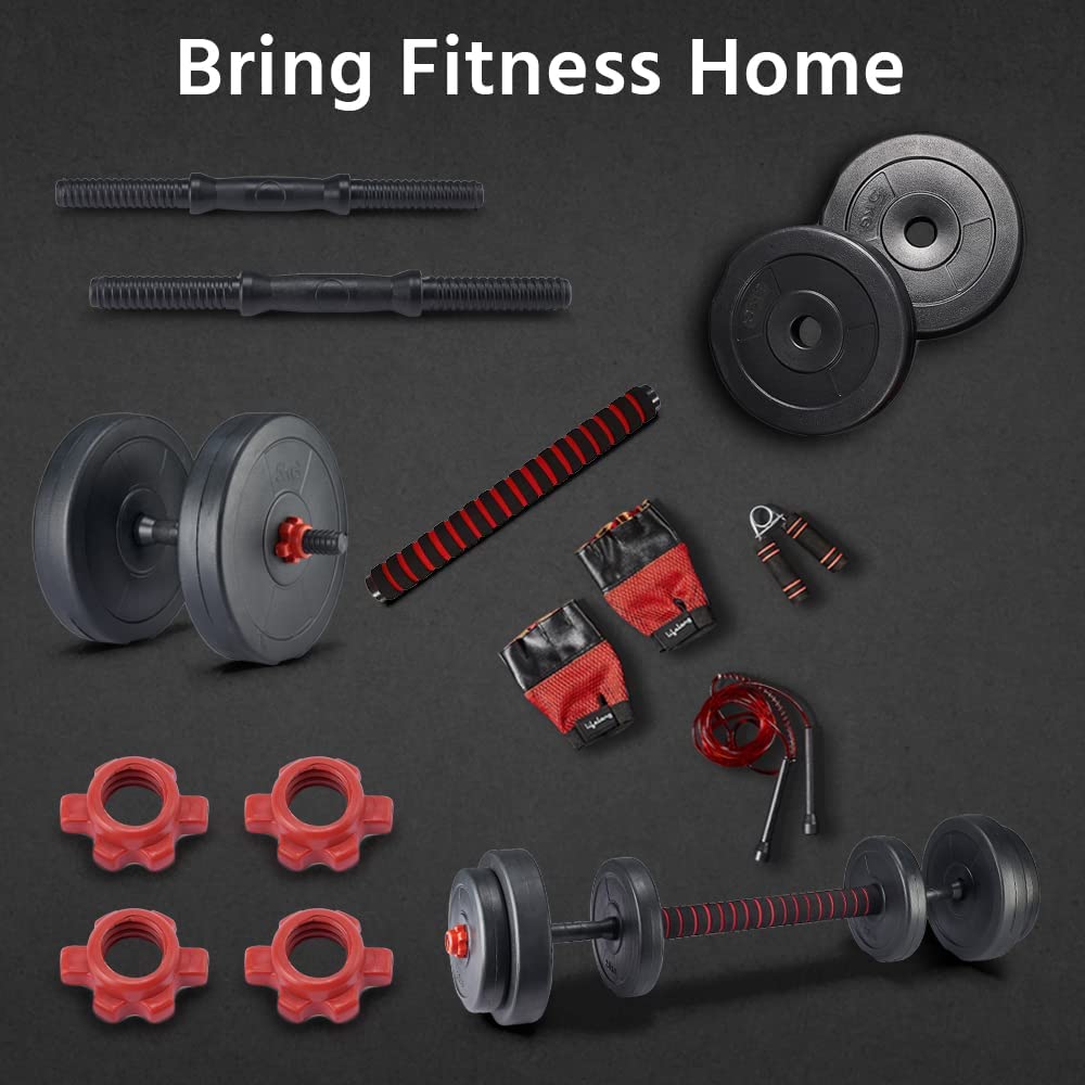 Lifelong LLPVCHGC04 PVC Home Gym Set 10kg Plate with Extension Barbell Rod and Dumbbells Rods with Gym Accessories for Home Workouts ( Black , 6 Months Manufacturer's Warranty) 4
