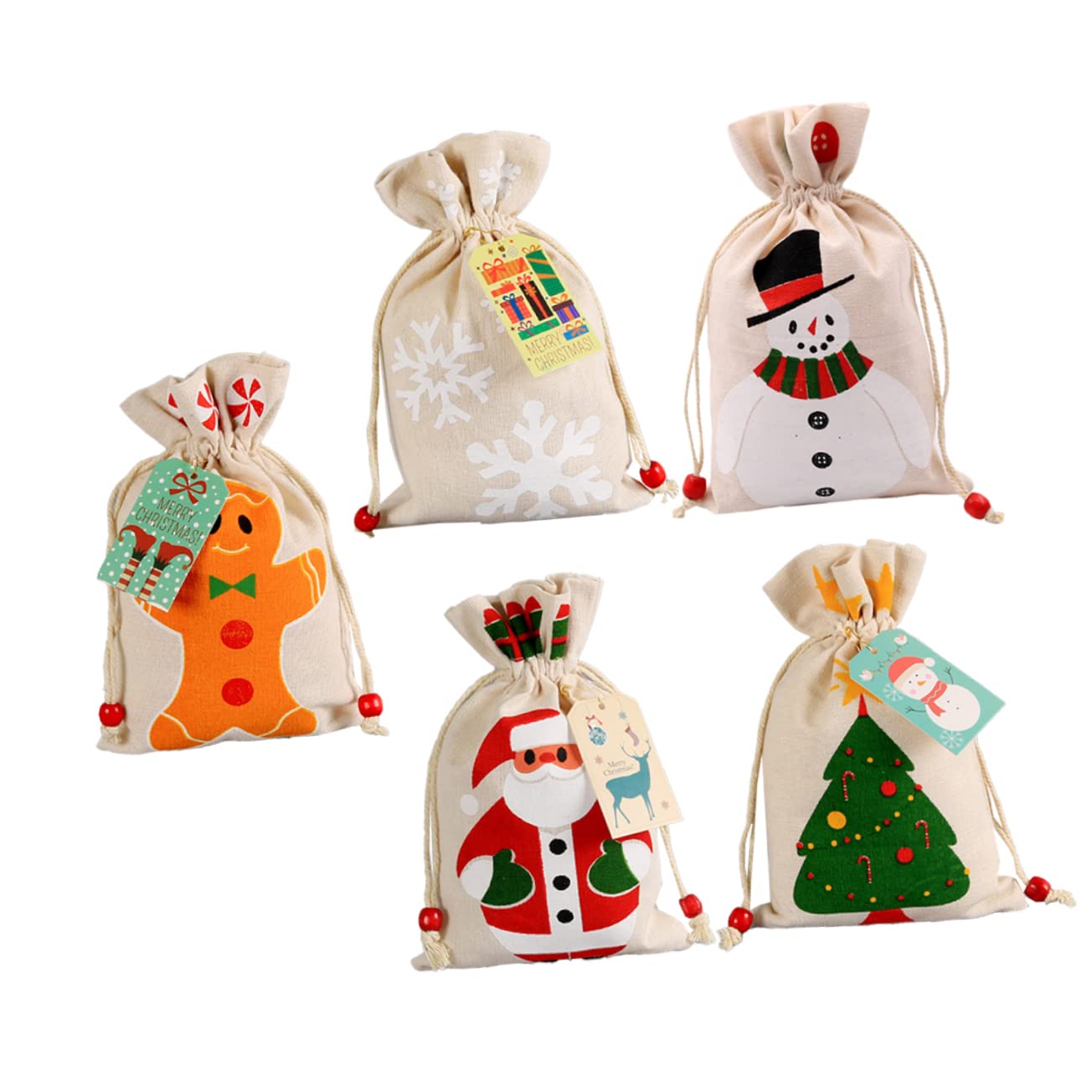LALAFINA 5pcs Christmas Style Candy Bags Drawstring Storage Pouches for and Treats Festive Cartoon Design for Holiday Parties and Present Giving