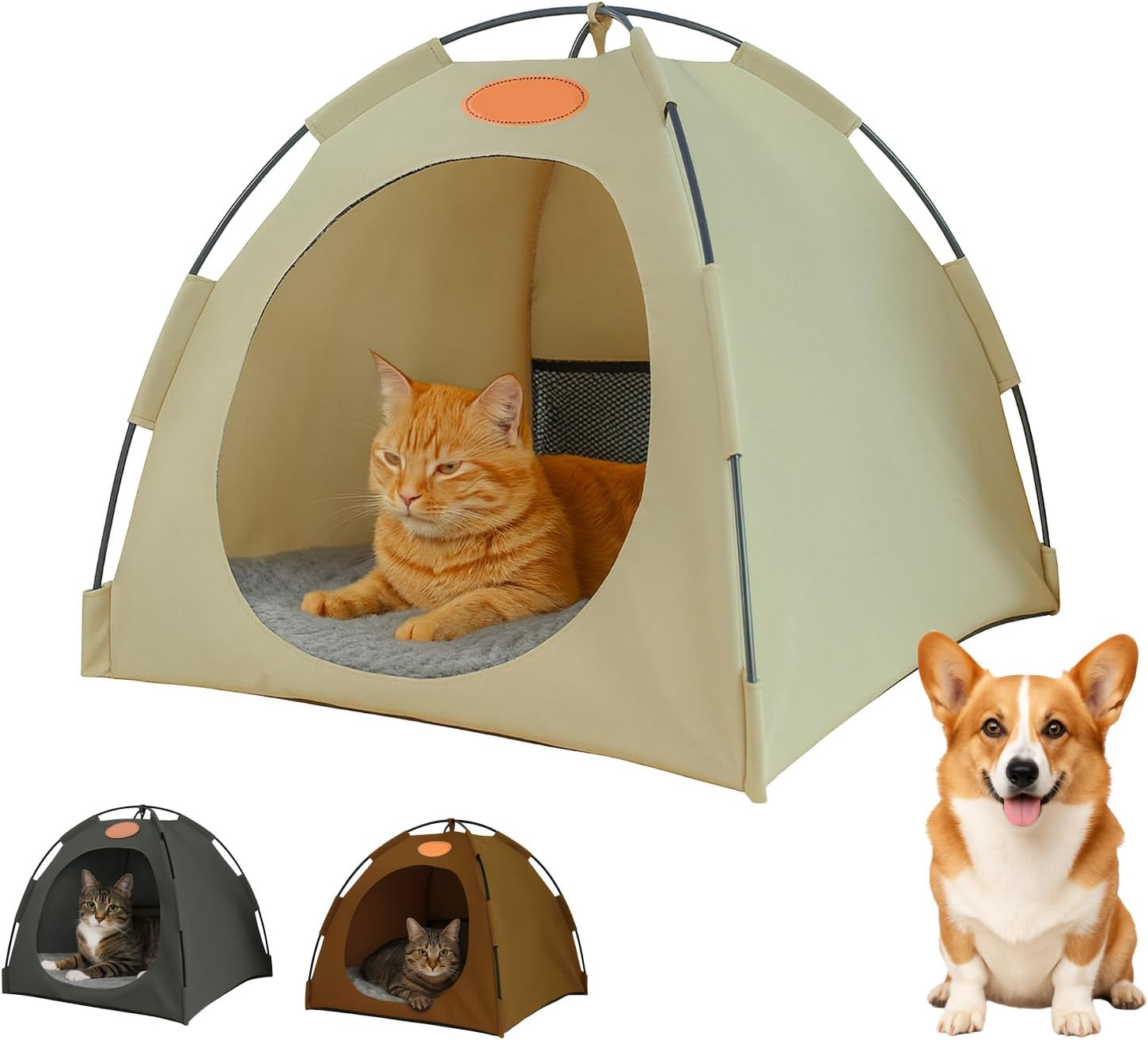 BreezyDen Pop-Up Pet Tent, 2025 New Upgrade Portable Hideaway for Cats & Small Dogs, Waterproof Foldable Pet House, Anti-Slip Base, Indoor/Outdoor Use, Fully Washable (White, L)