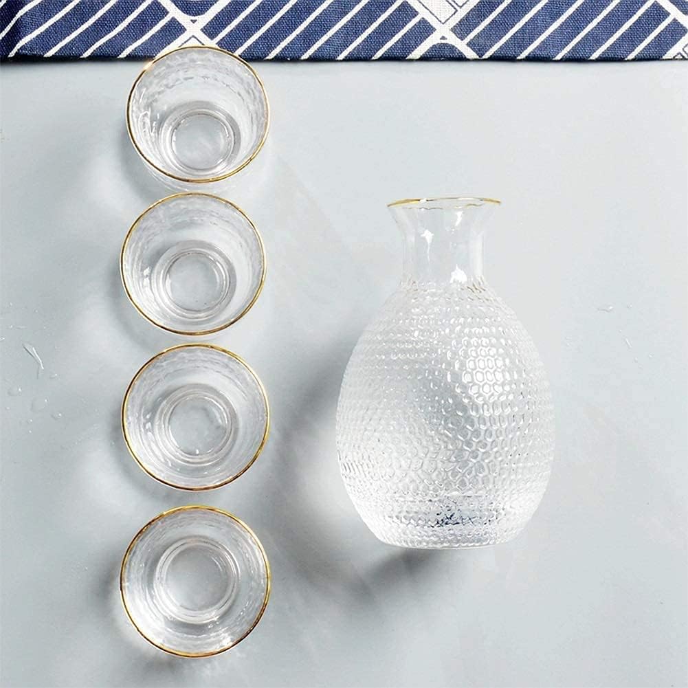 Japanese Sake Set of 6 Pieces Sake Warmer Set with 4 Sake Cups Wine Glass Set for Warm/Cold Sake Service Traditional Hand Painted Sake Set