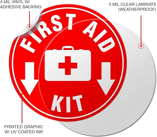 Miniatura 3 de Kachy Signs - Adhesivo para kit de primeros auxilios rojo  círculo de 4.5 pulgadas  Vinilo de 4 mil - Laminado para máxima protección y durabilidad