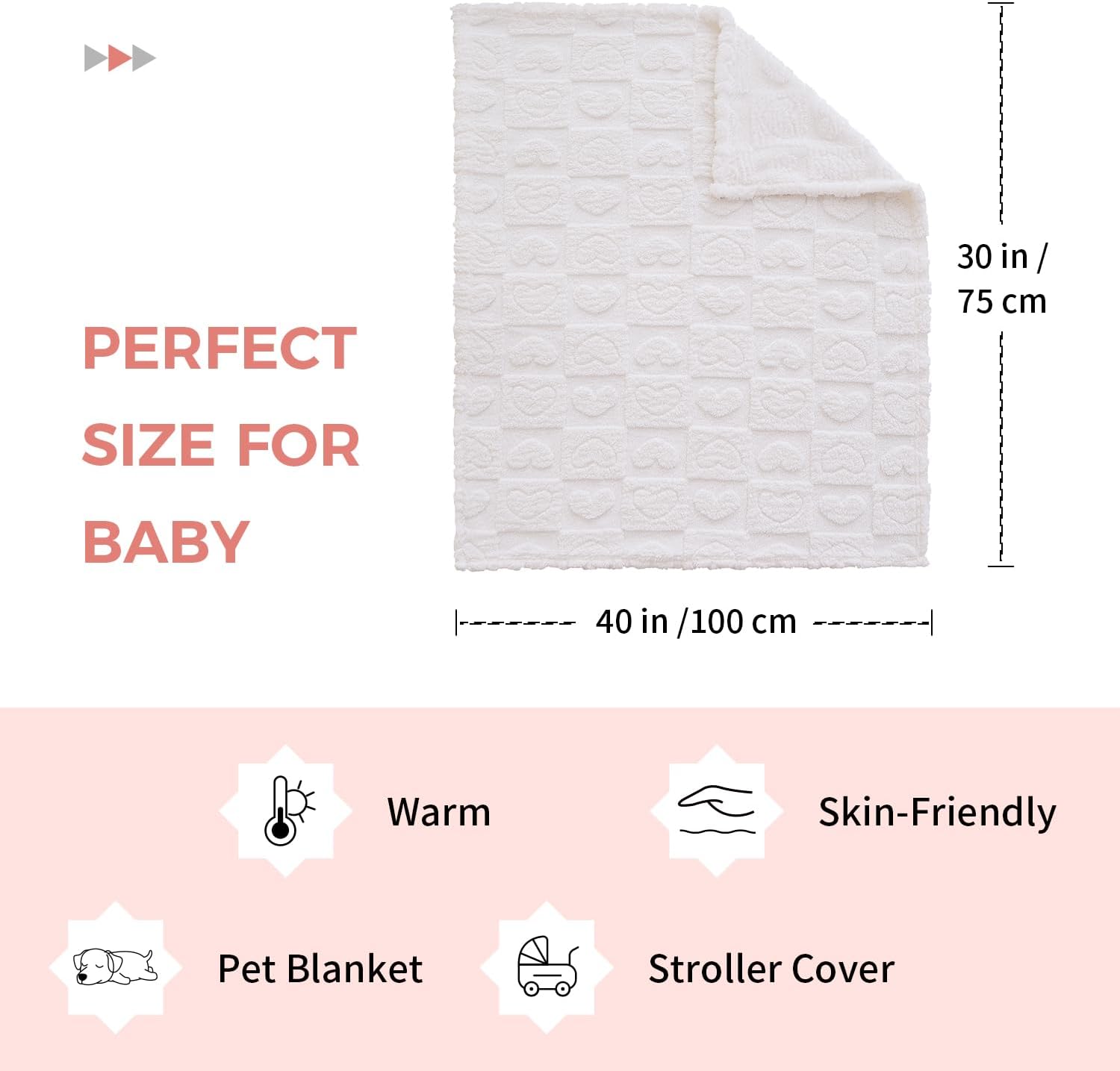 Soft Cozy Fleece Baby Blanket Heart Checkered Pattern Fluffy Plush Receiving Blanket for Newborn Infant Toddler, Warm Crib Stroller Blanket for Boys Girls 30"x40",Light Beige - Image 2