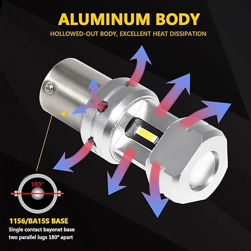 Miniatura 3 de PHINLION 1156 bombillas LED de marcha atrás, color blanco, 3600 lúmenes, 500% superbrillantes, P21W BA15S 7506 1141, repuesto de luz LED de respaldo