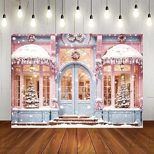 7x5ft Christmas Pink Backdrop Photography Vintage Fireplace Christmas Tree Garland Gift Box Girl Princess Photo Background Banner Props Photo Booths - View #3