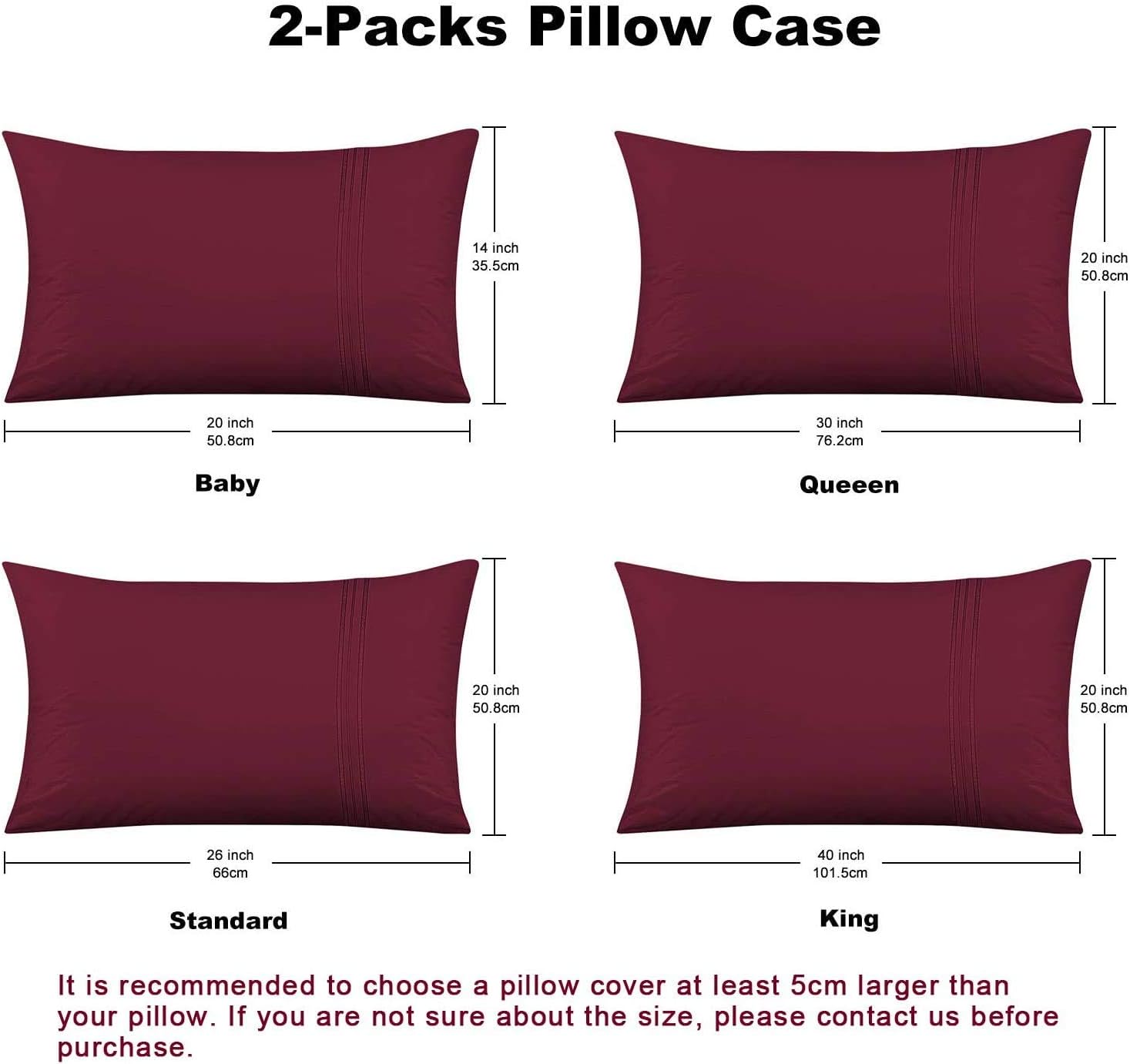 Lirex Extra Large Pillow Cases 2 Pack,1800 Thread Count Embroidered Soft Brushed Microfiber Pillowcases,Burgundy - Image 3