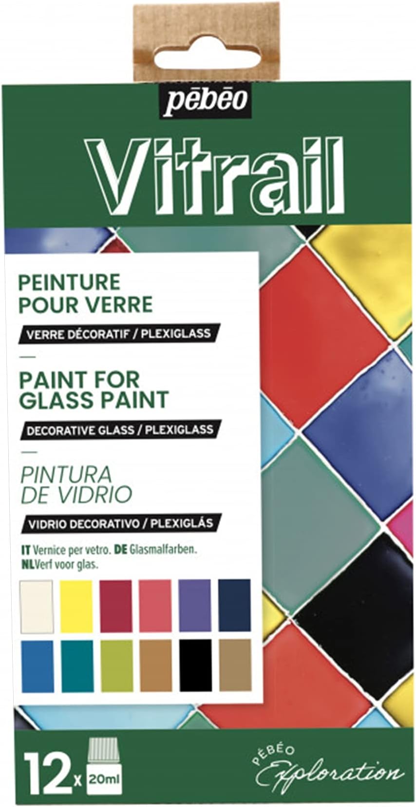 Pébéo Vitrail Exploration Set - Glass Painting Kit - Transparent and Glossy Glass Paint - 12 x 20 ml Bottles in Assorted Colours