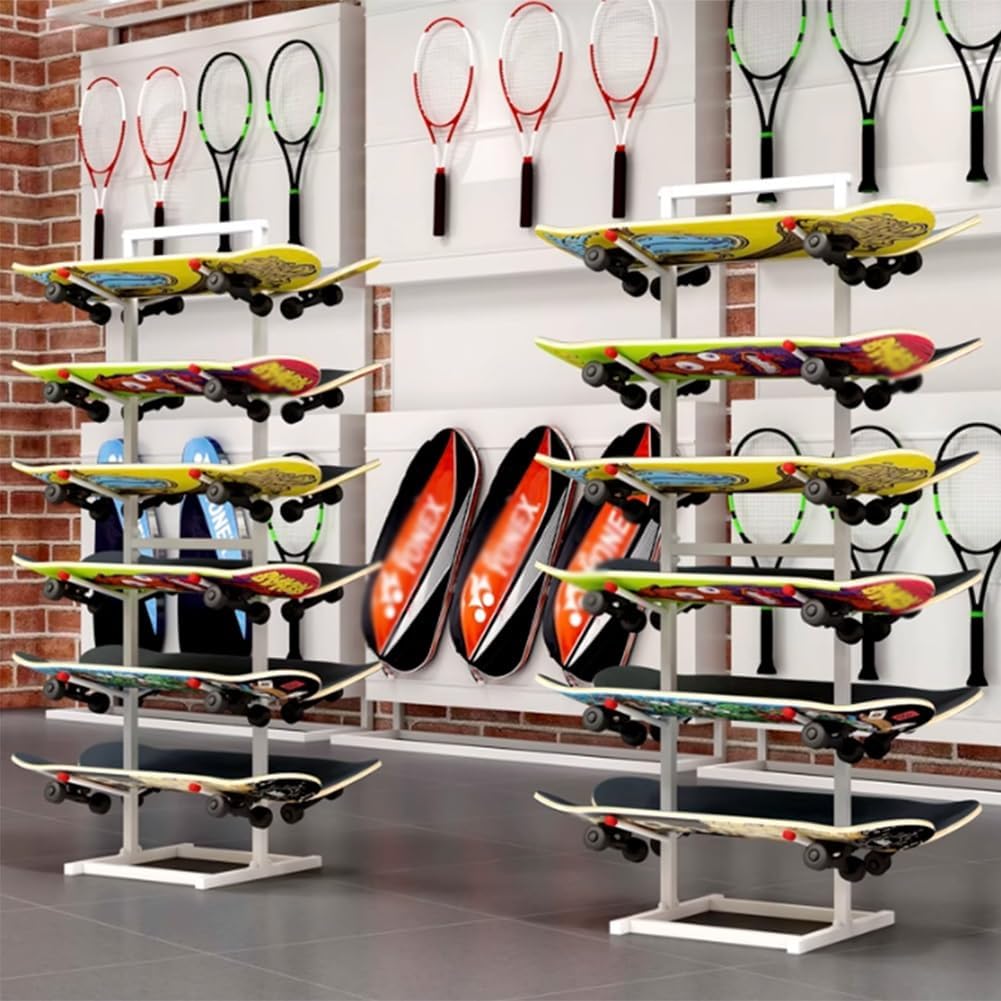 Skateboard Racks Floor Stand, Multi-Layer Skateboard Rack, for Deck, Longboard, Snowboard, Standard Skateboards, Mini Cruiser Skateboard(White/B,37x45x90 cm)
