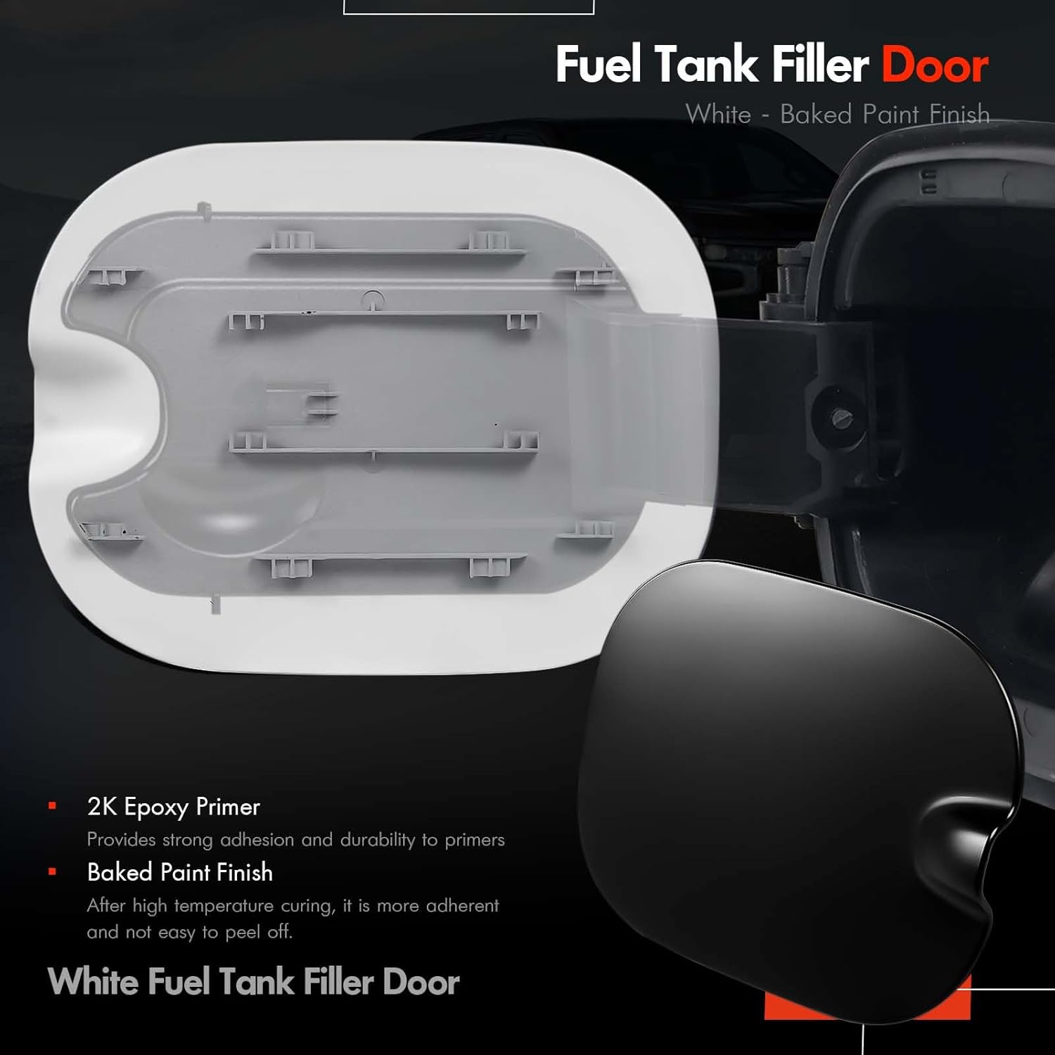 Fuel Tank Filler Pipe Housing with Cap Door Fit for Chevy Silverado 1500 2019-2025 - Only Fit Chevrolet Gas 6'6" Bed - Gas Cap Tank Door Cove Pocket Assembly Replace# 84745944, 84745974 - White