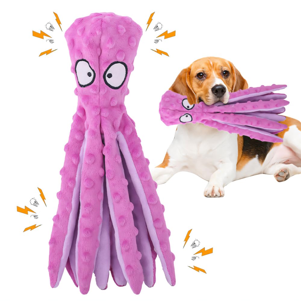 Jouet couineur pour chien en forme de pieuvre - Sans rembourrage - Jouet à mâcher - Pour petits chiens (violet)