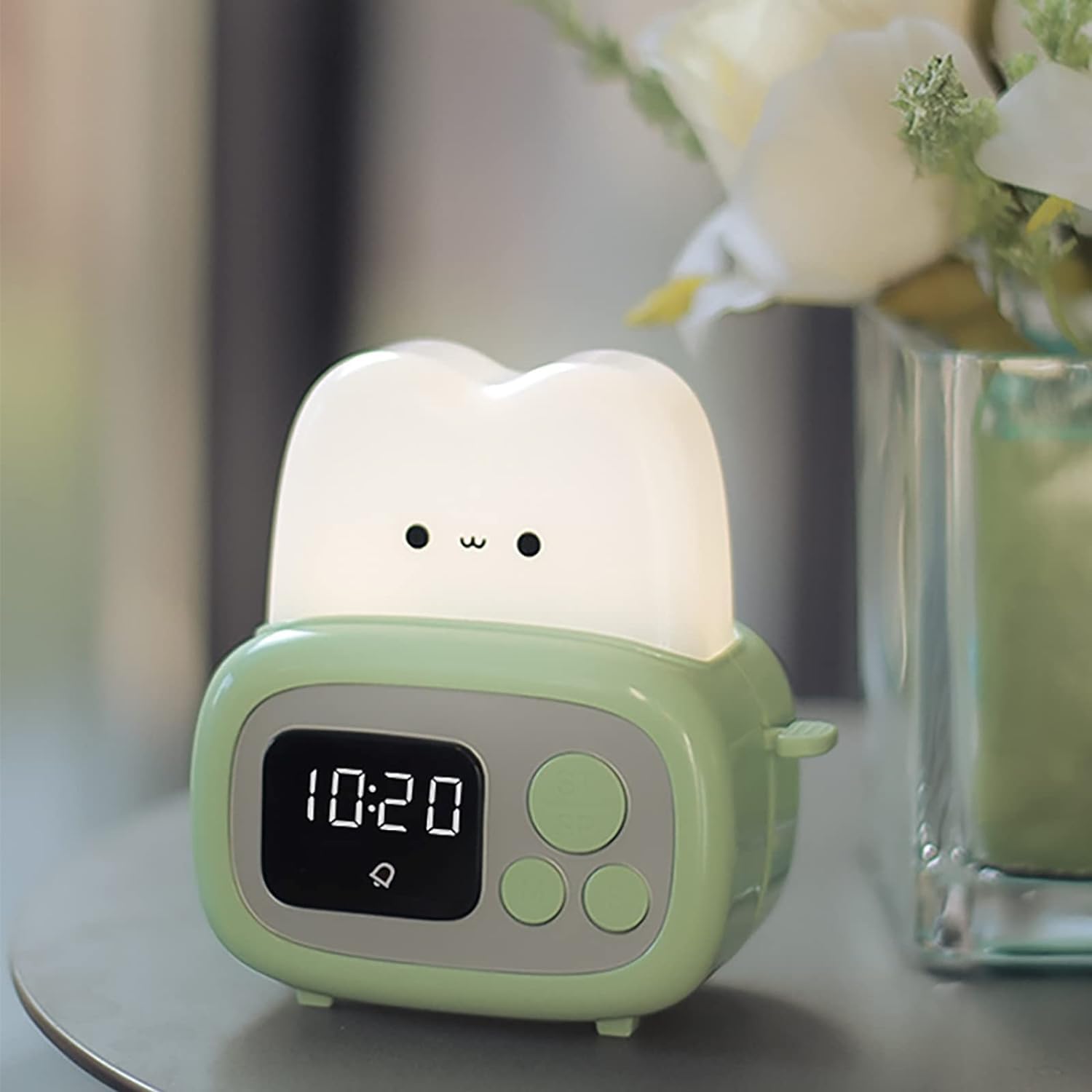 Einzigartig Multifunktions-Nachtlicht, niedlicher Kinderwecker, Nachttischlampe, wiederaufladbar, Smiley-Gesicht, Toast, Nachttischlampe Nachtlicht