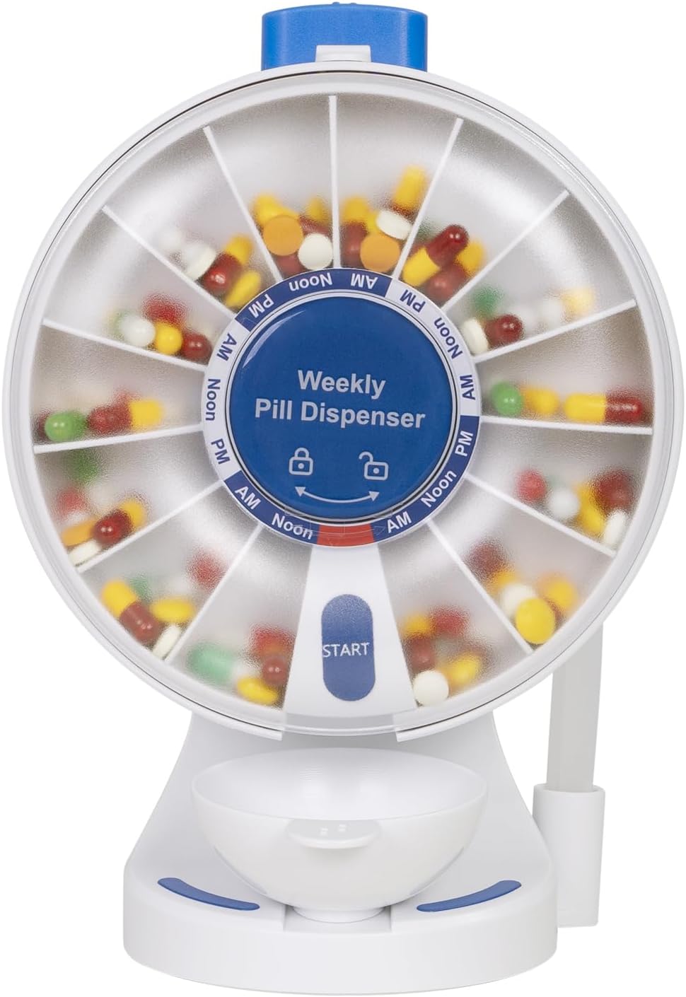 EziMedPil Pill Dispenser Daily, 14 Days Large Pill Organizer with One-Press Button, Standing Use or Wall-Mounted or Glass-Sticking Pill Container w/Med Cup, Weekly Pill Box for Vitamin,Medicine (Blue)